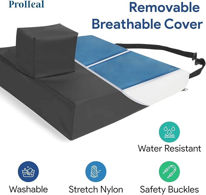 Gel Wedge Seat Cushion with Pommel, Bariatric 22" x 16" x 4" -2" - Better Posture and Hip Positioning - High Density Foam and Pressure Redistribution Gel and Back, Tailbone, and Coccyx Support