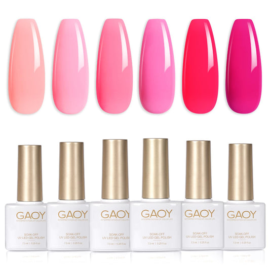 Gaoy Hot Pink Gel Nail Polish Set, 6 Colors Neon Light Bright Baby Pink Soak Off Gel Polish Kit For Salon And Nail Art Diy At Ho