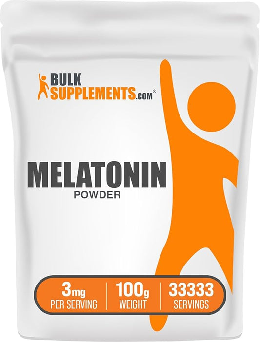 BulkSupplements.com Melatonin Powder - Sleep Supplement, Melatonin for Adults, Melatonin 3 mg - Vegan Melatonin, Pure & Gluten Free, 3mg per Serving, 100g (3.5 oz) (Pack of 1)