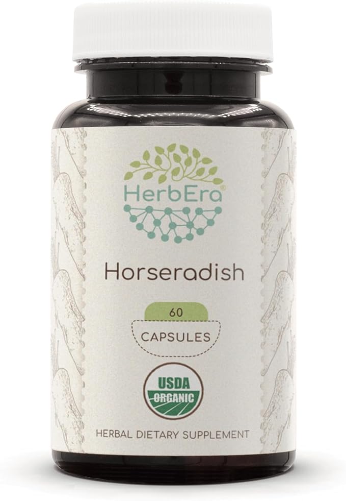 Horseradish USDA Organic 60 Capsules | Natural Herbal Supplement | Certified Organic Vegetarian Capsules and Organic Horseradish (Armoracia rusticana) Dried Root (60 Capsules)