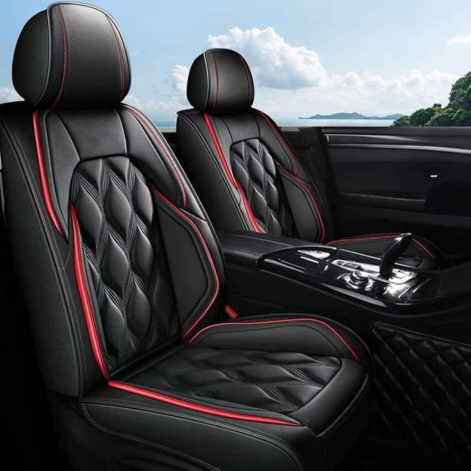 AOMSAZTO Car Seat Covers 2 Front Seats Custom Fit for Legacy 1995-2024 2025 2026 Leather Car Seat Cover Seat Cushion Protector Airbag Compatible Waterproof Black