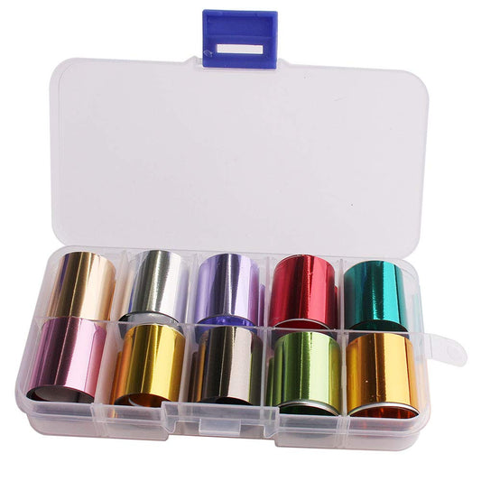 Wokoto 10 Rolls Solid Color Nail Art Foil Stickers Tip Mirror Design Starry Sky Adhesive Nail Transfer Decals Manicure Decoratio