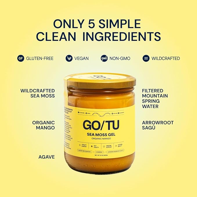 GO/TU Sea Moss Gel – 16oz Mango | Pure, Shelf-Stable Superfood | Nature’s Multivitamin