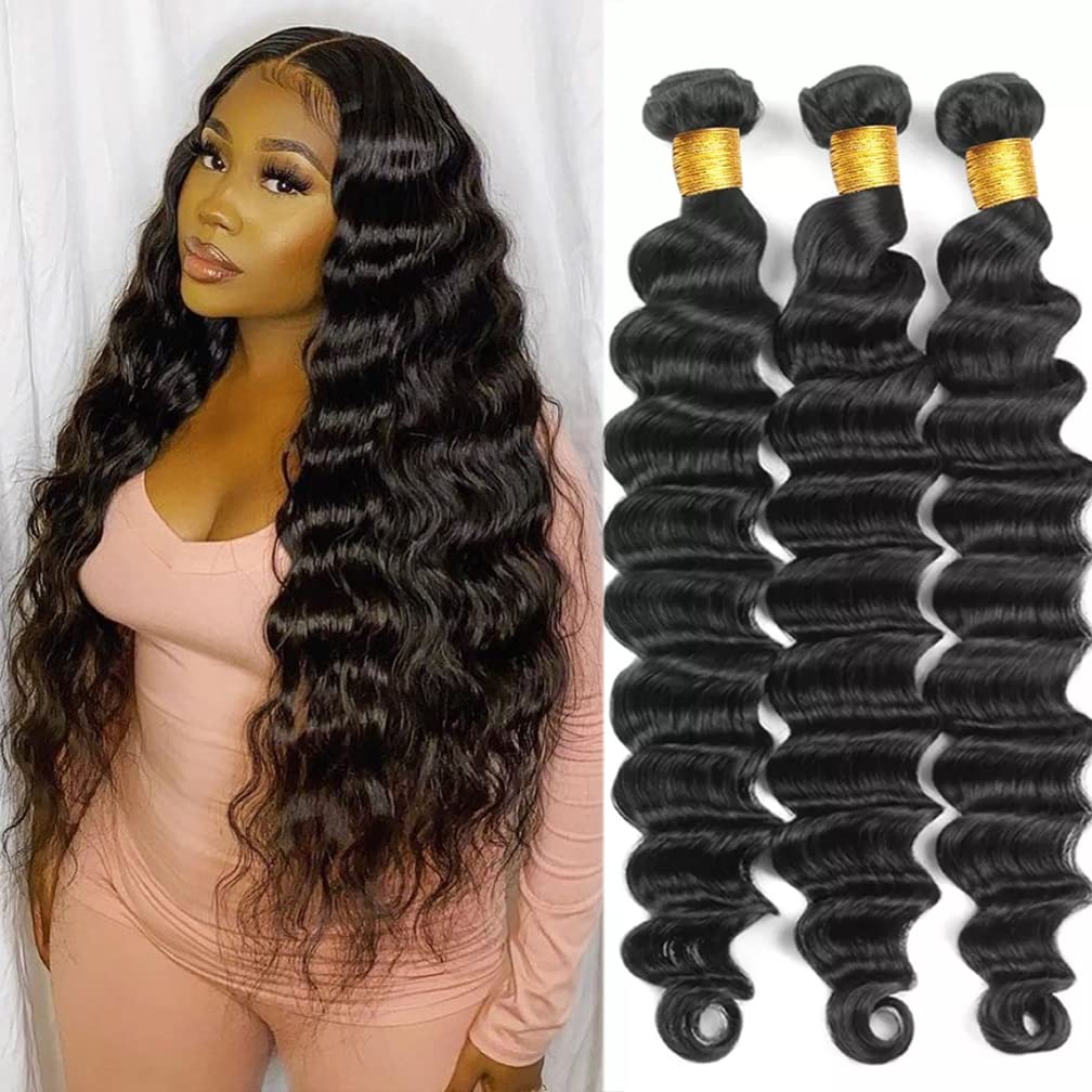 Loose Deep Bundles Human Hair 3 Bundles Human Hair 20 22 24 Inch Deep Wave 100% Unprocessed Brazilian Virgin Human Hair Bundles