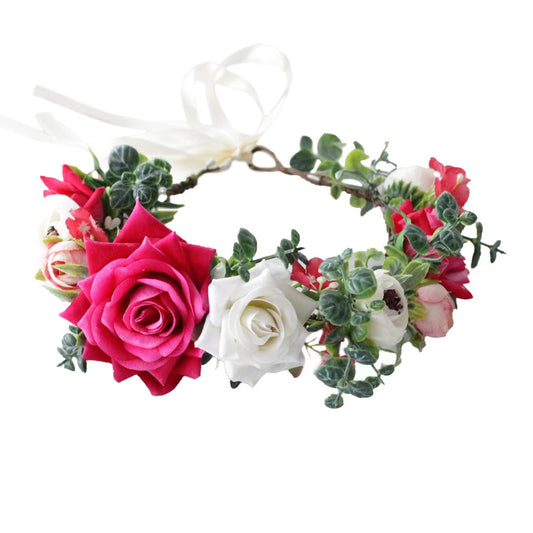 Vivivalue Rose Flower Crown Girl Flower Headband Hair Wreath Floral Headpiece Halo Wedding Party Photos