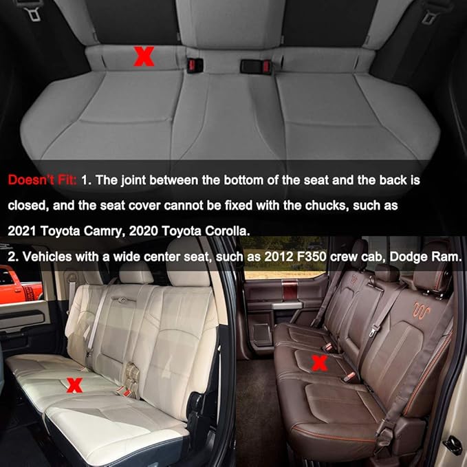 Black Panther Luxury PU Leather Rear Car Seat Cover Adjustable Length (49-55'') Back Bench Seat Protector Fits 90% Standard Two-seat Rear Row, for Seat Bottom Only, Triangle Quilted Design, Gray