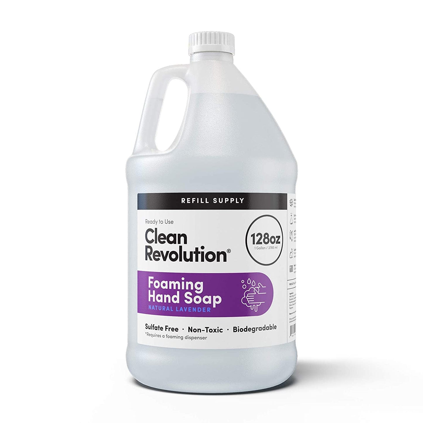 Clean Revolution Foaming Hand Soap Refill Supply Container. Ready To Use Formula. Natural Lavender Fragrance, 128 Fl. Oz