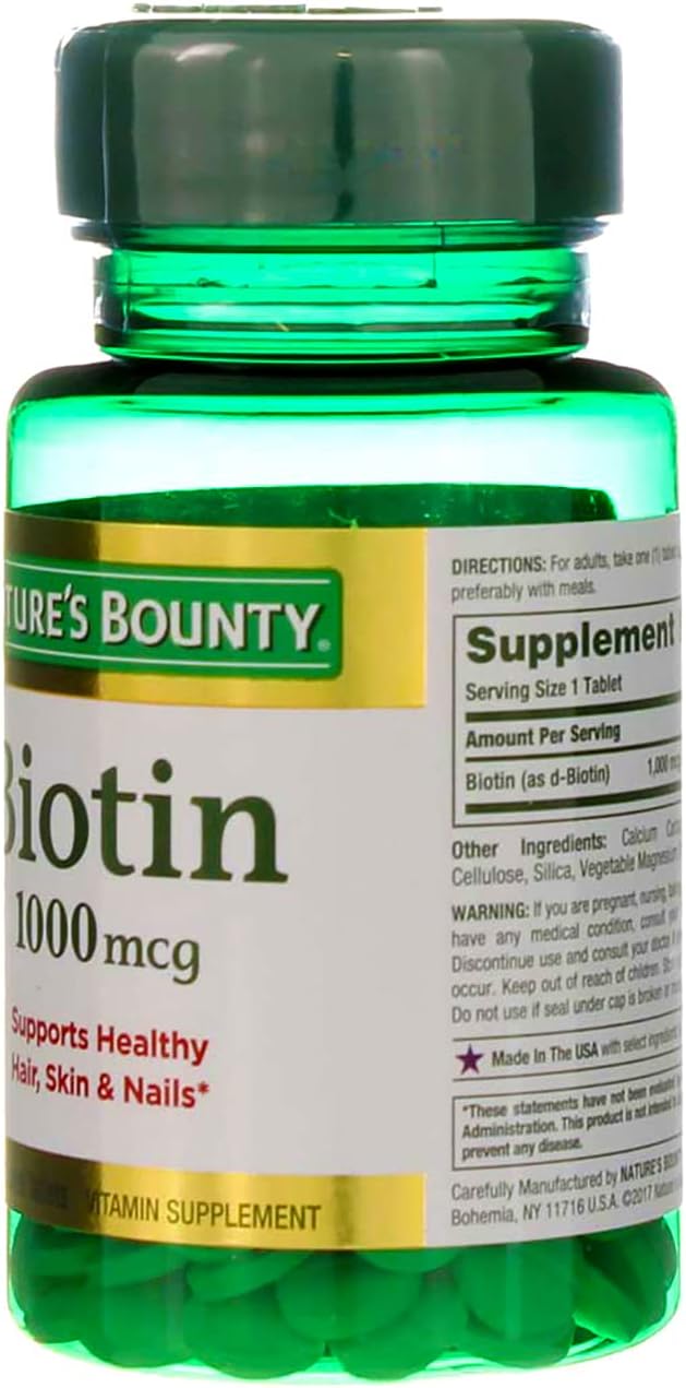 Nature's Bounty Biotin 1000 mcg Tablets, Strawberry, 100 Count, Pack of 3