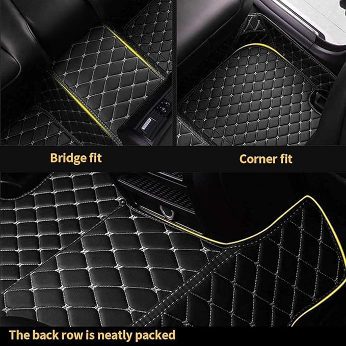 Custom Car Floor Mat Compatible with 97% Car Models Luxury Leather All Weather Waterproof Anti-Skid Full Coverage Car Mats (Yello with Black)