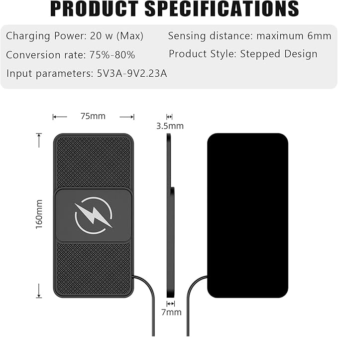Wireless Car Phone Charger for Lexus GX460 (2010–2023), Type C/USB 20W Fast Charging Pad, Non-Slip Charging Station for Travel Home Office Desk, Lightweight, USB