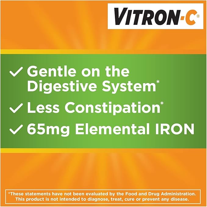 Vitron-C Iron Supplement Plus Vitamin C Coated Tablets 60 ct (4 Pack)