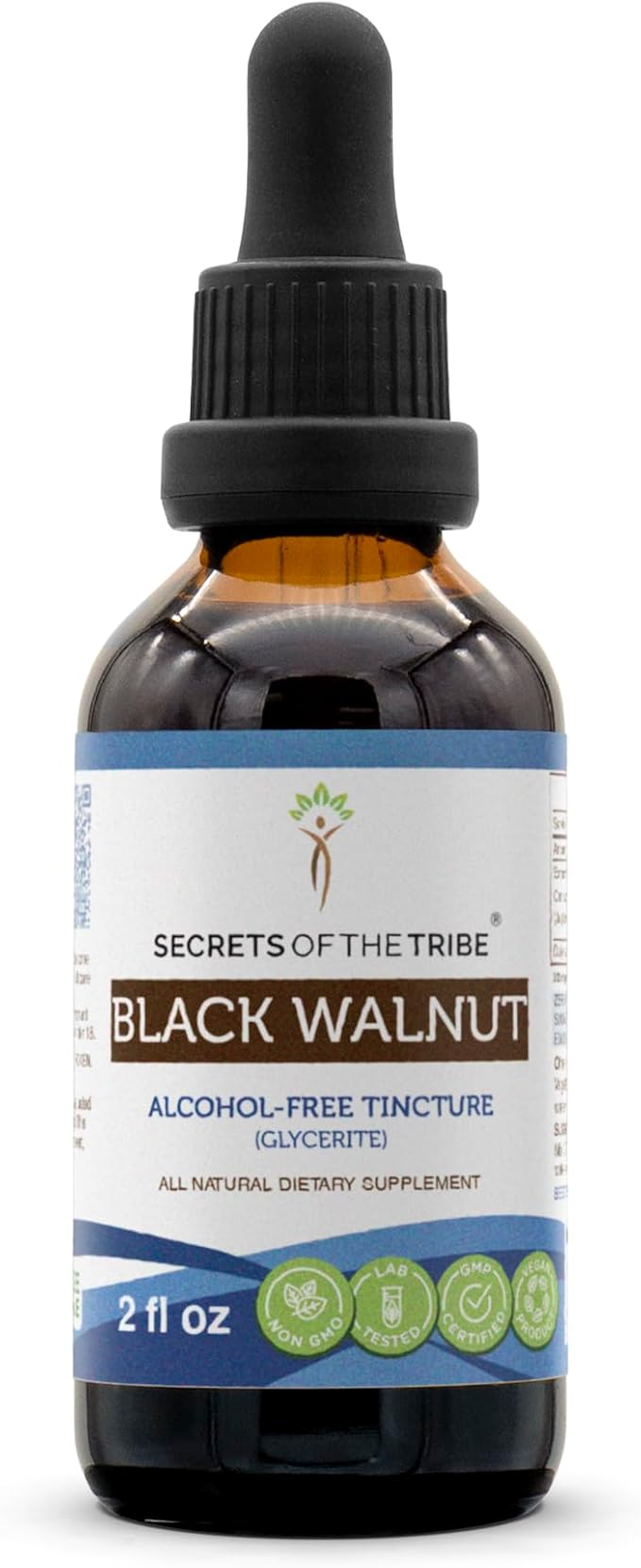Secrets of the Tribe Black Walnut Tincture Alcohol-Free Extract, Black Walnut (Juglans Nigra) Dried Hull Tincture Supplement (2 FL OZ)