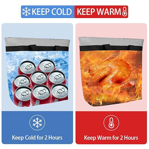 CIVJET 2PK Insulated Grocery Tote Bags, Large Reusable Cooler Bags with Zipper, Leakproof Thermal Shopping Bags for Food Delivery, Beach, Travel, Uber Eats & Picnic, Collapsible Personalized