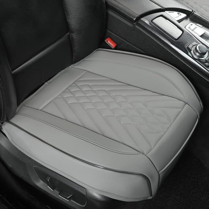 GIANT PANDA 2pcs Front Car Seat Covers Bottom Seat Covers, PU Leather Driver Car Seat Protectors Fits 95% of Vehicles, Wrapping Around The Bottom (Grey)