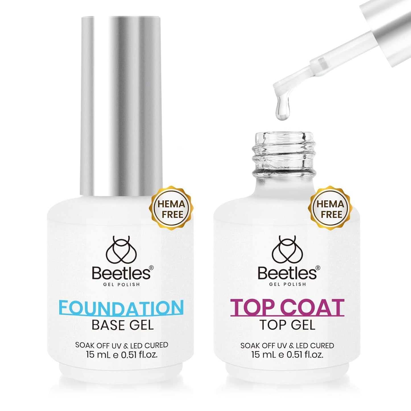 15ml No Wipe Gel Top Coat & Base Coat Set | Long-Lasting Shine for Women