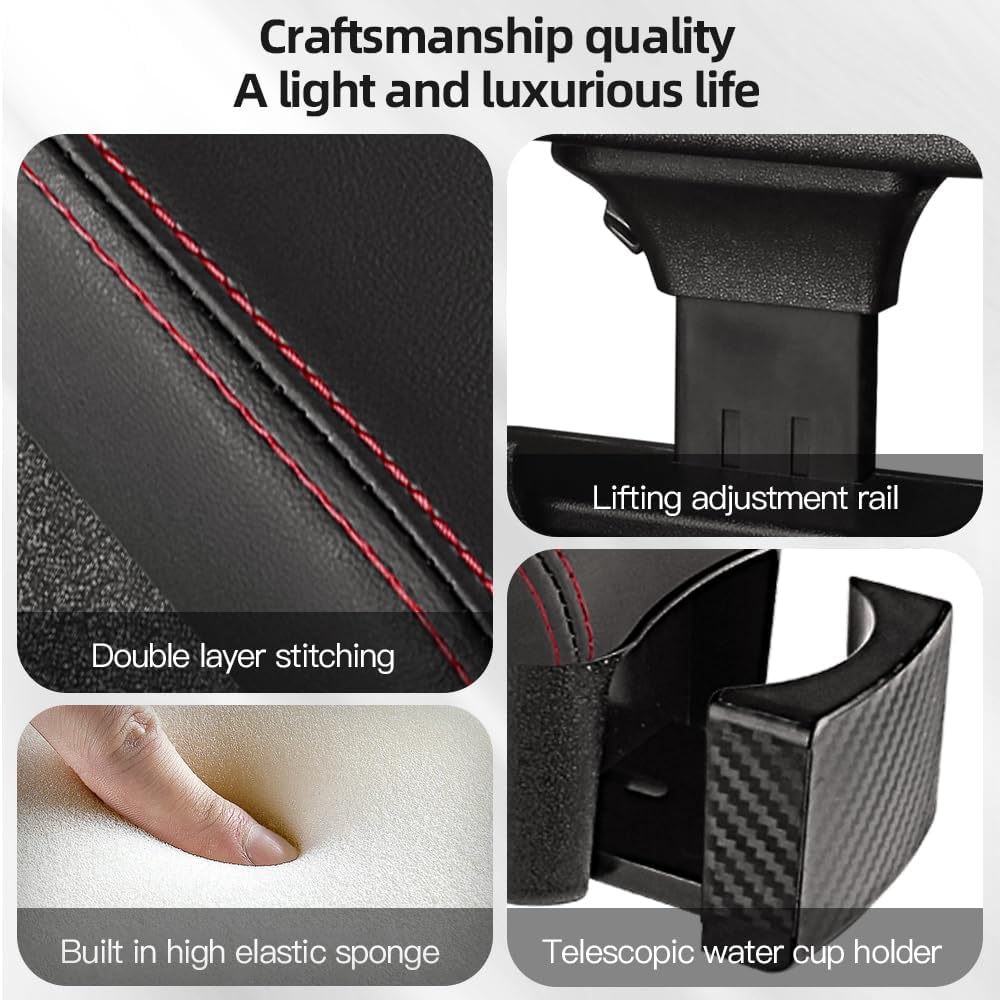 JEYODA Car Armrest Box with Cup Holder Car Central Liftable Armres Storage Organizer Box Arm Rest，Car Seat Gap Filler Organizer (Black red line)