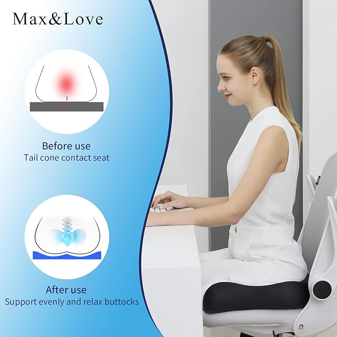 Memory Foam Seat Chair Cushion for Relieves Back Sciatica Pain Tailbone Pain Coccyx Degenerating Disc Orthopedic Osteoarthritis Prostate Cushion Low Back Pain Cushion Hip Shaping (Black mesh)