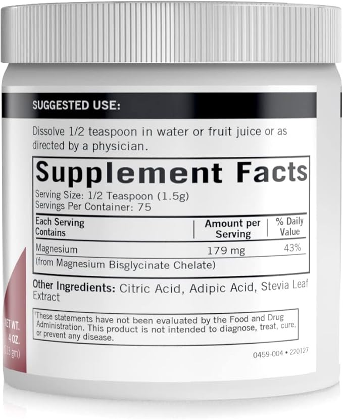Kirkman - Buffered Magnesium Bisglycinate Powder - 4 oz - Relaxes Nerves & Muscles - Prompts Restful Sleep - Hypoallergenic