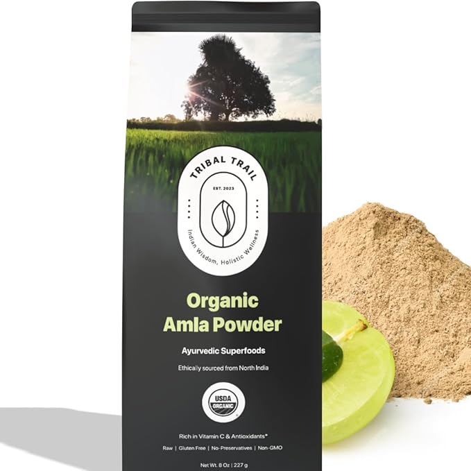 Organic Amla Powder (Indian Gooseberry) | 8.01 oz | USDA Organic & Non-GMO | Raw from India | Healthy Hair & Skin | Recyclable Kraft Bags