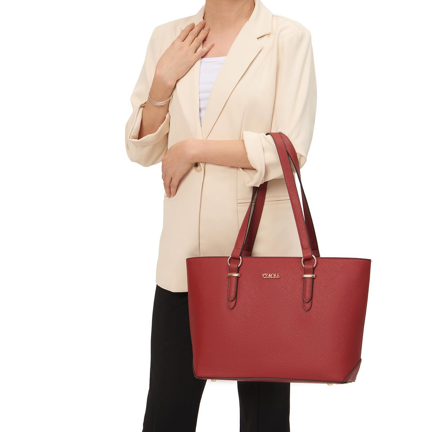 Handbags for Women Shoulder Bags Tote Satchel With Matching Wrist Bag 2pcs Purse Set AnRed