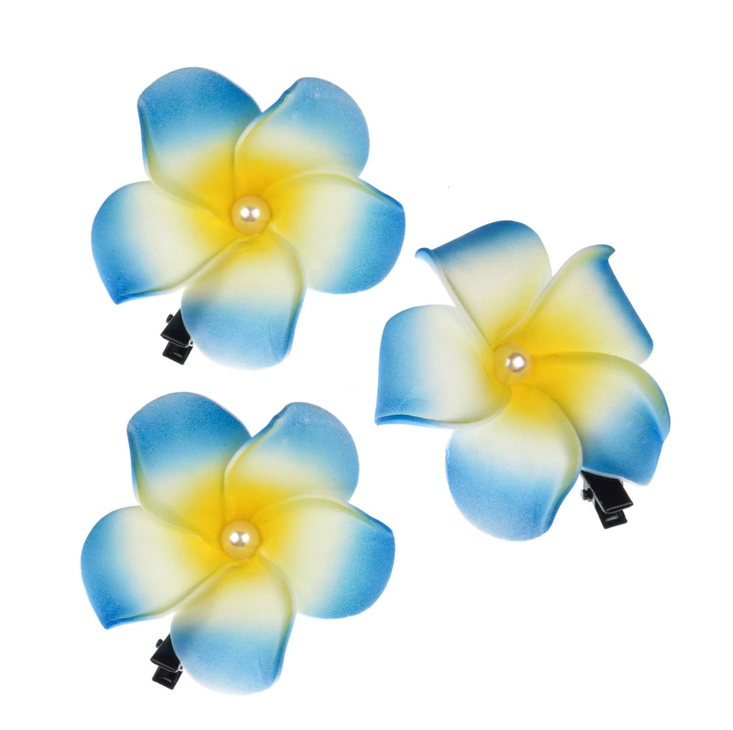 Love Sweety 3Pcs Hawaiian Plumeria Hair Clips Galsang Flower Barrettes For Beach Party (1#P Blue)