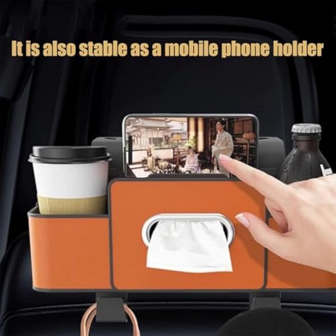 Car Organizers and Storage Box, Multifunctional Car Organizer and Storage Box Back Seat, 3-in-1 Holder Tissue Dispenser, Phone Stand for Snacks, Drinks, Bag Hook, Keep Tidy & Organized (Black)