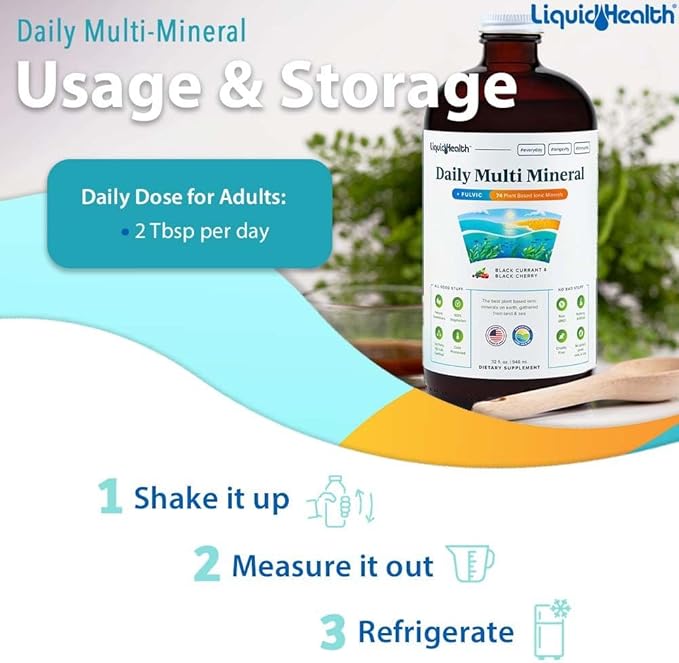 LIQUIDHEALTH Daily Multi Mineral Liquid Supplement with Fulvic Acid, Plant Based Ionic Aquamin Sea Trace Ocean Minerals - Immune Support, Energy, Gut Health, Detox - Made in USA, Vegetarian (2 Pack)