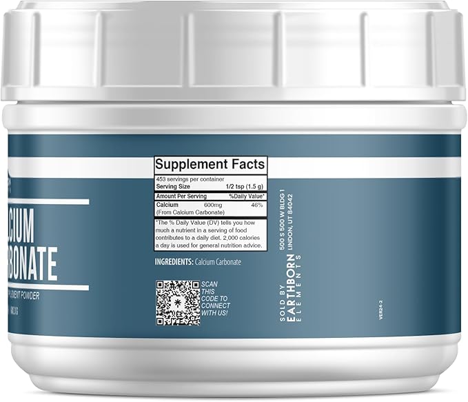 Earthborn Elements Calcium Carbonate Powder (1.5 lb), Natural Antacid, Convenient Mess Free Resealable Tub