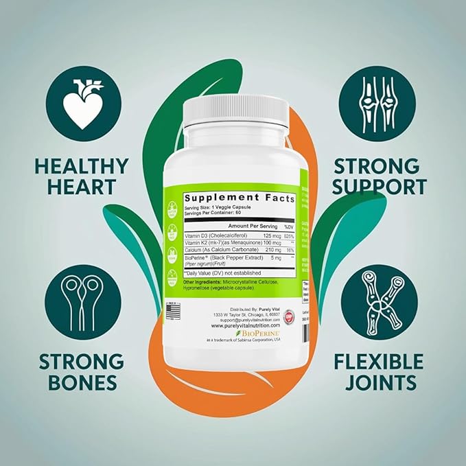 Vitamin K2-D3 2 in 1 Support – 200mg Per Serving – Heart Health, Immune Support & Blood Circulation – 60 Capsules – Gluten-Free, Vegan, Non-GMO, Hormone-Free (1)