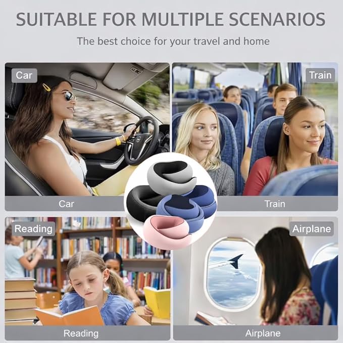 Neck Travel Pillow |100% Pure Memory Foam Neck Pillow Comfortable & Breathable Cover, Machine Washable for Travel, Airplane, Car Rides, & Home Use, Travel Kit with Eye Masks, Earplugs, & Bag (Black)