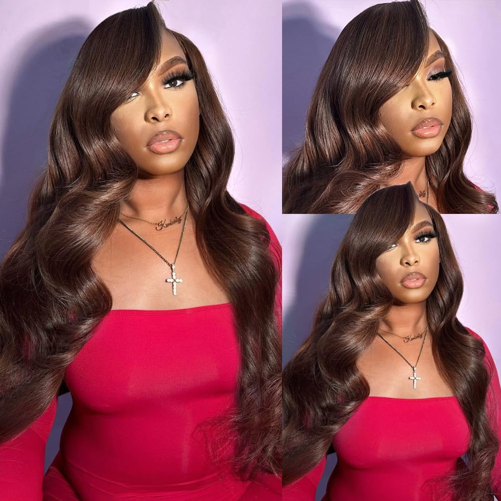 Chocolate Brown Lace Front Wig Human Hair 13X4 180% Density Brown Human Hair Lace Front Wigs For Women #4 Brown Body Wave Lace F
