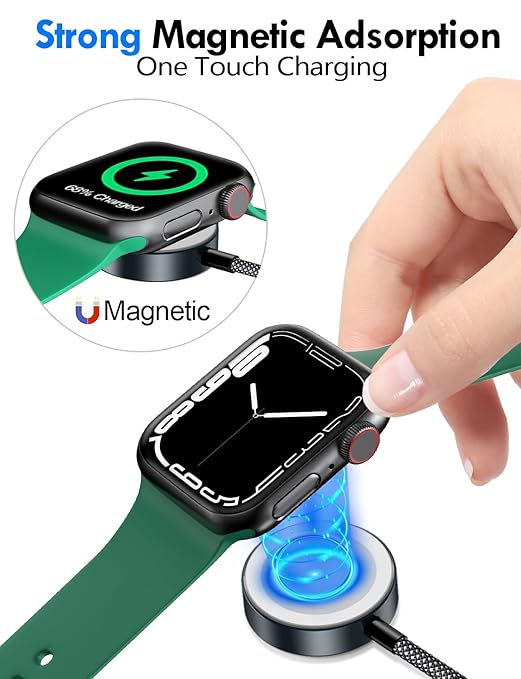1Pack Multi Charging Cable Cord for Travel Essentials,Apple Watch Charger,iPhone Charger,[3-in-2] Type C/LCable Portable Designed for iWatch,iPhone 17-8,Galaxy S25-21,AirPods,iPad-1.8M Black