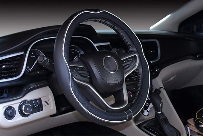 Mayco Bell Large Size Steering Wheel Cover Anti-Slip,Safety,Soft,Breathable,Durable,Full Surround,Comfortable Grip Microfiber Leather (15.5-16 inch, Black White)