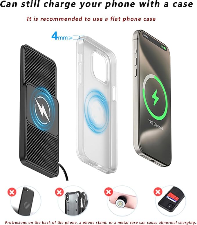 Wireless Car Charger Pad for Dodge Magnum Neon Charger Durango, Phone Charging Mat 20W Type C/USB Cordless Non-Slip Charging Station Adapter Center Console,A 30cm Cable Type-C Plug-Normal