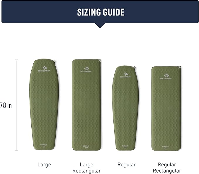 Sea to Summit Camp Plus Self-Inflating Foam Sleeping Mat for Camping - Tapered - Regular (72 x 22 x 2.6 inches)
