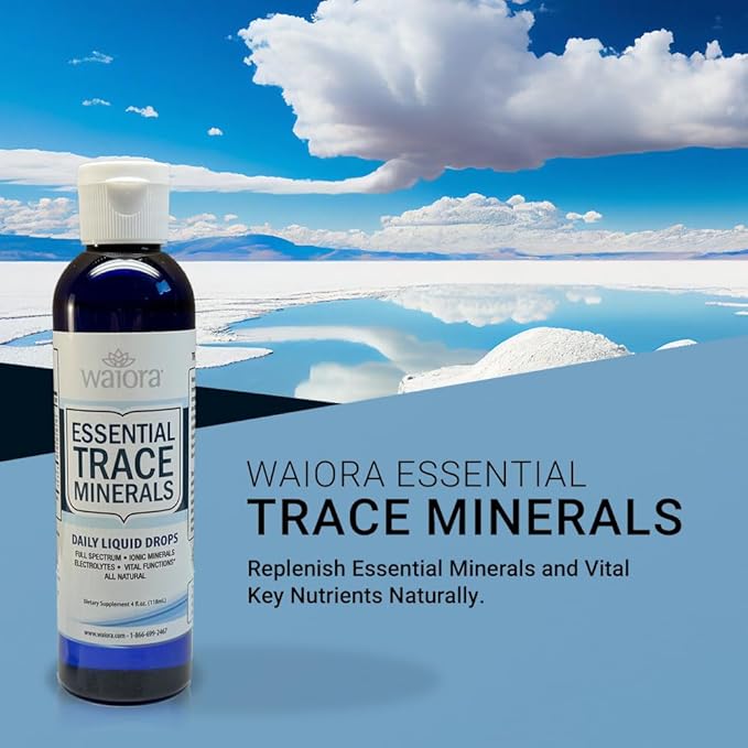 Waiora Essential Trace Minerals | Help Replenish Lost/Depleted Mineral | 60+ Ionic Trace Minerals | Support Body’s Vital Functions, pH Balance | Plus Electrolytes for Hydration (4 Bott /192 serv)