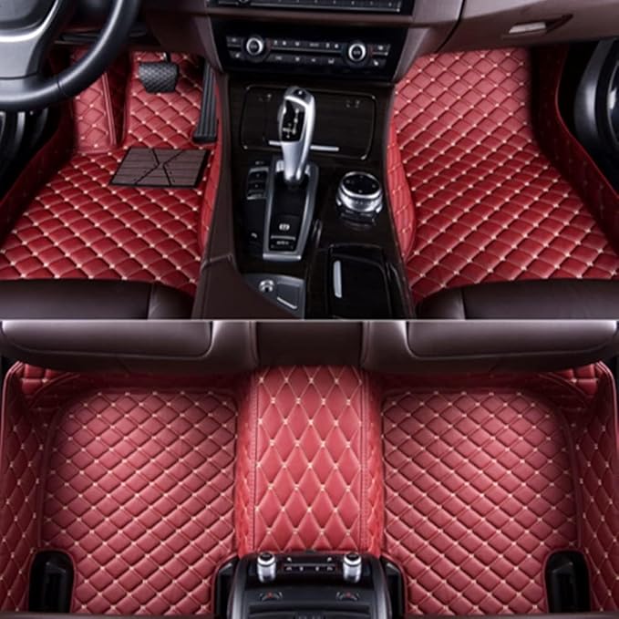 Custom Making Car Floor Mats Protection Pads for 99% Sedan/Coupe/Hatchback/SUV/Pickup Men Women Car Floor Mats Coverage Pads Anti-Slip Leather Floor Lining (Wine Red)
