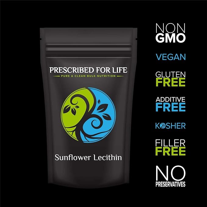 Prescribed For Life Sunflower Lecithin Powder, Unbleached, Gluten Free, Vegan, Non GMO, Soy Free, Kosher, Naturally Rich in Choline & Essential Fatty Acids (2kg / 4.4lb)