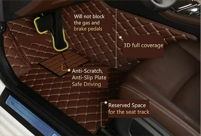 Custom Making Car Floor Mats for 95% Sedan SUV Sports Car Full Coverage Cute Men Women Pads Protection Non-Slip Leather Floor Liners (Black White Strips)