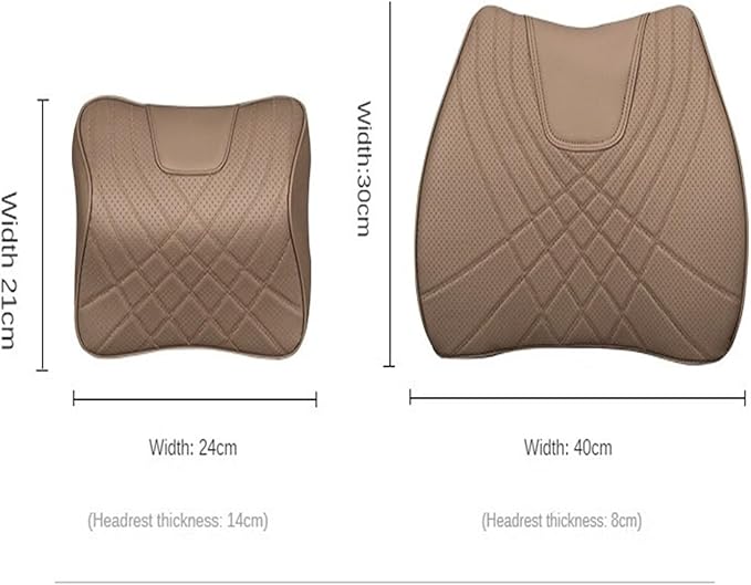 Car Pillow Car Headrest Pillow Set Sewing Leather Lumbar Waist Support Memory Foam Fit for Seat Neck Protctive Cushion Accessories Car Neck Pillow(F)