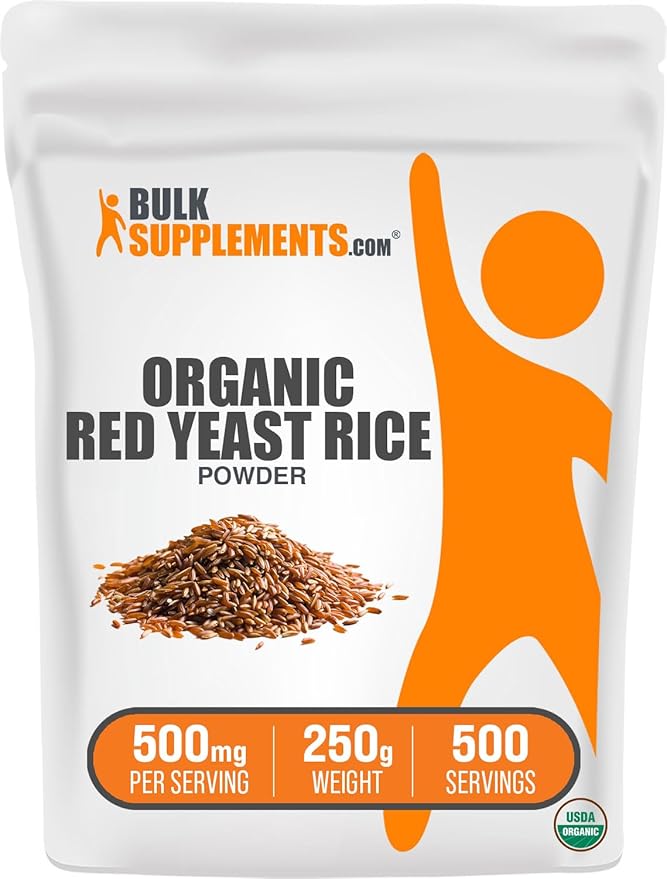 BulkSupplements.com Organic Red Yeast Rice Powder - Red Yeast Rice Supplement, for Heart Health - Vegan-Friendly, 500mg per Serving, 250g (8.8 oz) (Pack of 1)
