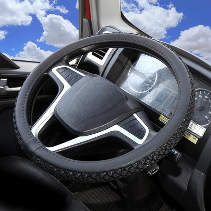 15" 16" 17" 18" 19" 20 Inch Ice Silk Ventilation Multi-Style Comfy Grip Steering Wheel Cover for Truck, Bus, Big Rig Trucker,SUV， Anti-Slip Design 15-20 Inch (Black, 18 inch)