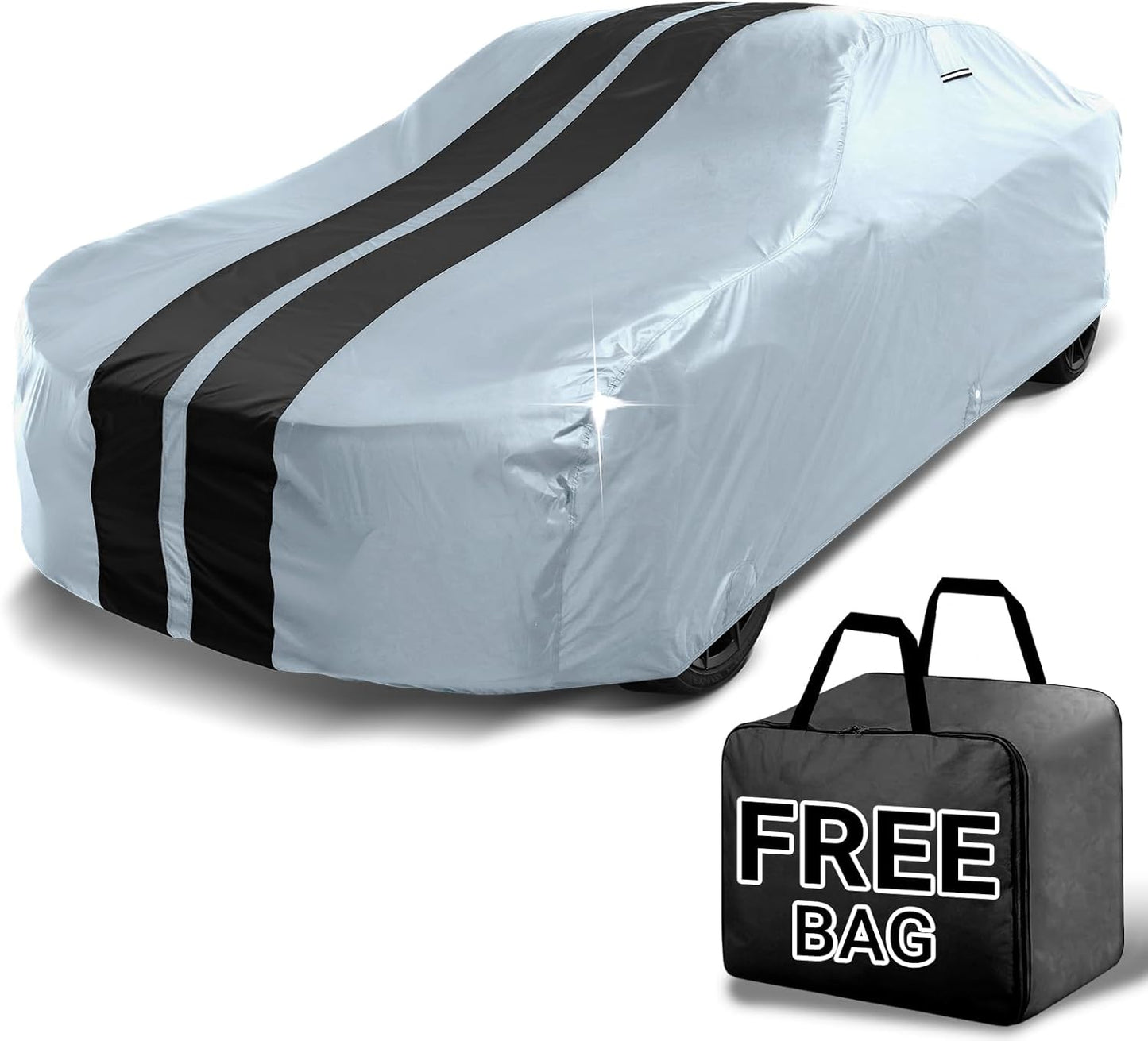 iCarCover Custom Car Cover for Chevy Caprice 2-Door, 4-Door (1971-1976) Waterproof All Weather Rain Snow UV Sun Protector Full Exterior Indoor Outdoor Car Cover (Stripe - Gray/Black)