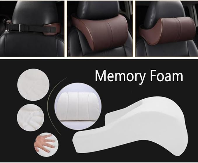 Car Seat Lumbar Support Pillow Neck Pillow Headrest Head Support Back Cushion Pad Soft Memory Foam Artificial Leather for Car Home Office Chairs Lower Back Pain Relief Corrects Posture Beige