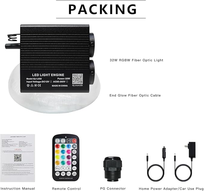 32W Small Size Fiber Optic Lights Kit, Music Activated 800 Strands*0.03in(9.8ft/3m) Optical Fiber APP+RGBW Star Ceiling Light Kit for Car Headliner Starlight/Home