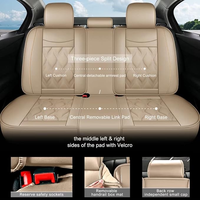 AOMSAZTO Car Seat Covers,Full Set 5 Seats Custom Fit for Toyota 4Runner 2003-2026,Leather Car Seat Cover Seat Cushion Protector,Airbag Compatible Waterproof Beige