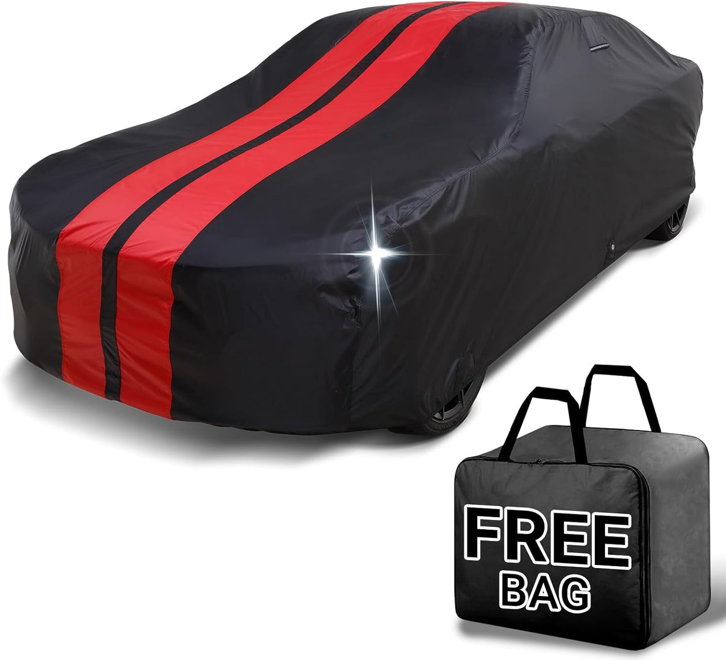iCarCover Custom Car Cover for Chevy 150, 210 2-Door, 4-Door (1953-1956) Waterproof All Weather Rain Snow UV Sun Protector Full Exterior Indoor Outdoor Car Cover (Stripe - Black/Red)