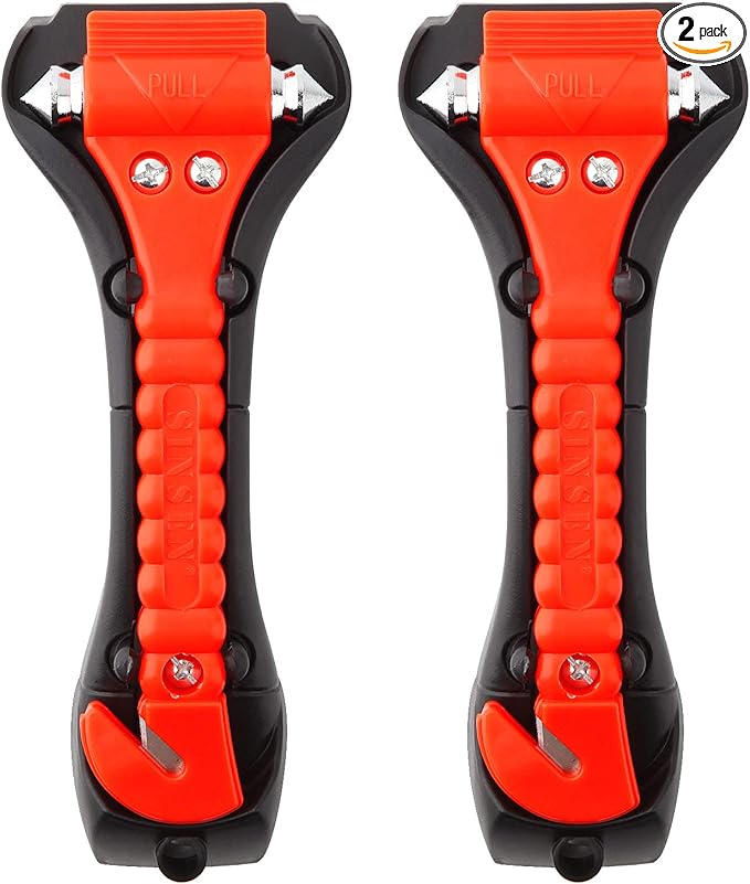 SINSEN Car Safety Hammer Set of 2 Emergency Escape Tool Auto Car Window Glass Hammer Breaker and Seat Belt Cutter Escape 2-in-1 for Family Rescue & Auto Emergency Escape Tools