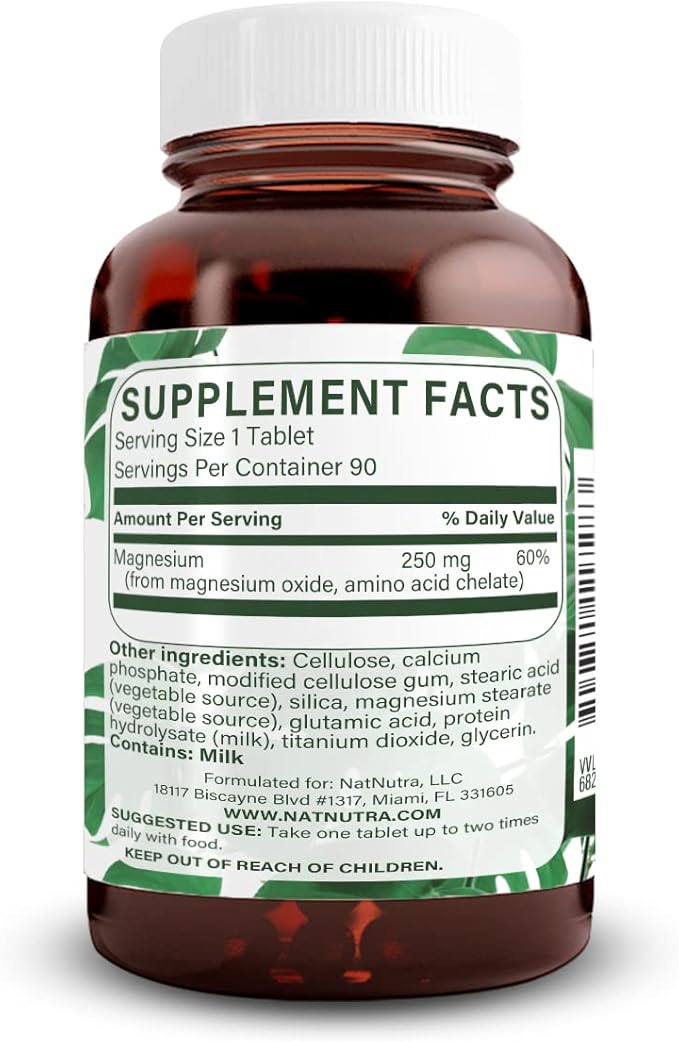 Natural Nutra Chelated Magnesium Oxide 250mg- High Absorption for Strong Bones, Heart Health, Improves Dental Health, Energy Boost, Gluten-Free, Non-GMO, 90Tablets in BPA-Free Recyclable Glass Bottles