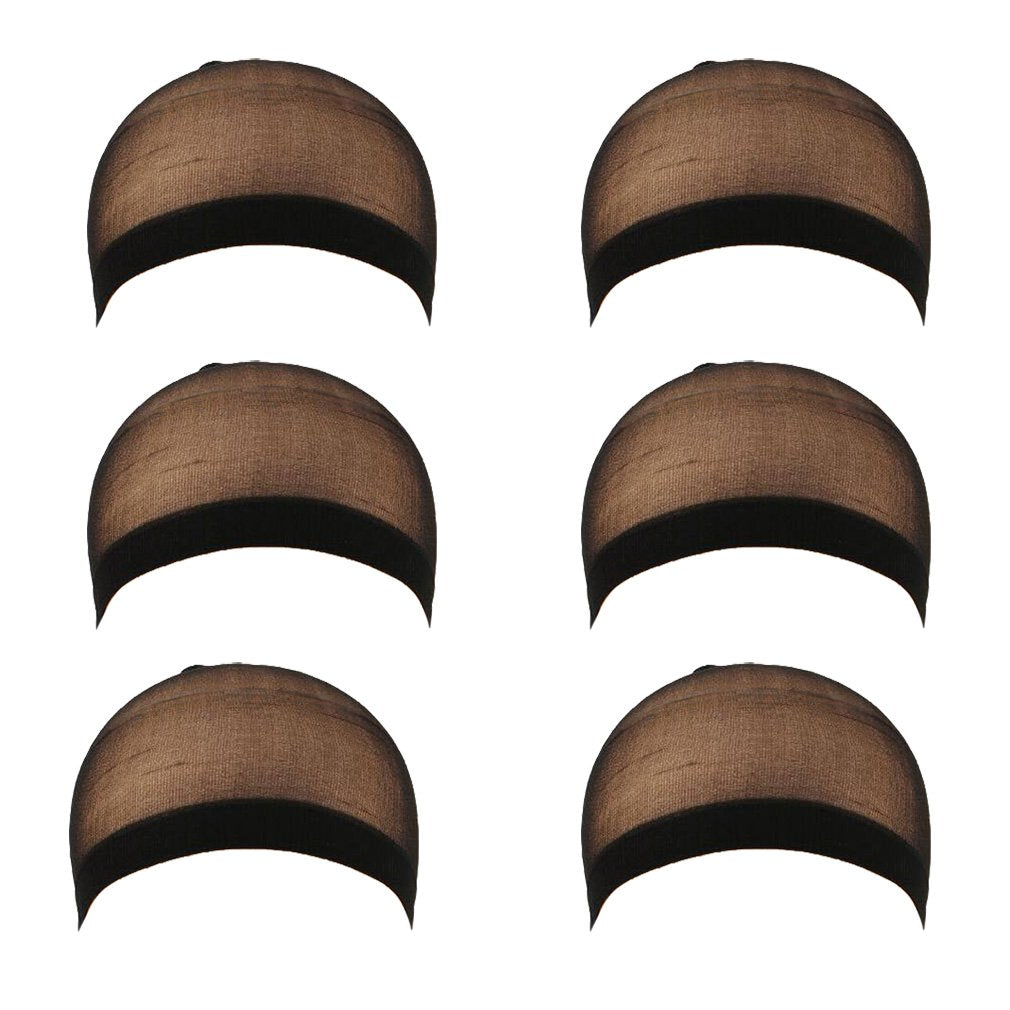 (6 Pack) Luxxii - Unisex Stocking Wig Caps For Women Nylon Mesh Stretch Elastic Snood (Black)